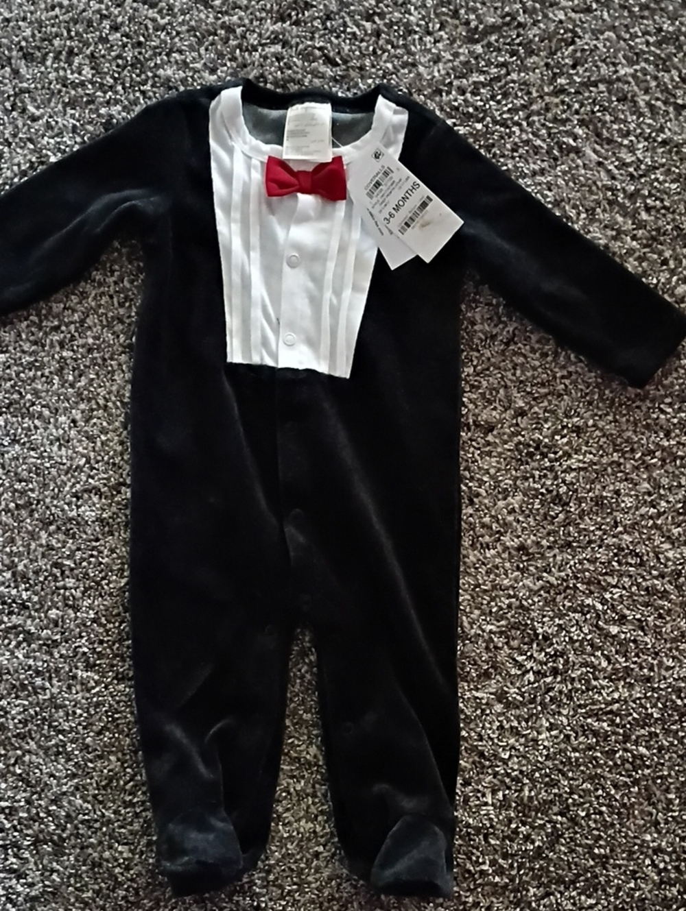First Impressions Black One-Piece with White Bib and Red Bow